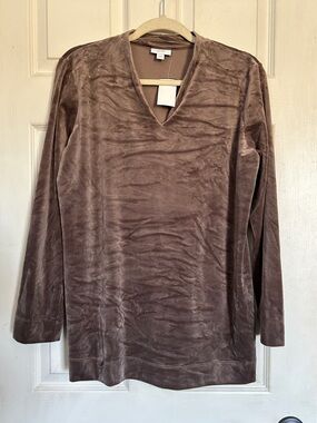 J. Jill PURE JILL light brown velour long sleeve v neck top size medium